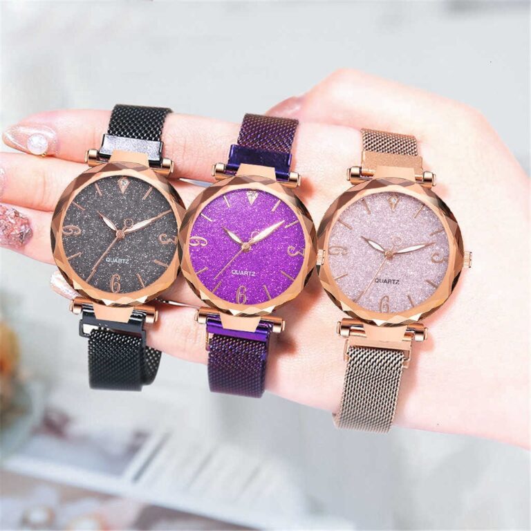 Conjunto De Relógio Feminino Em Aço Inoxidável Com Fivela Magnética Céu Estrelado