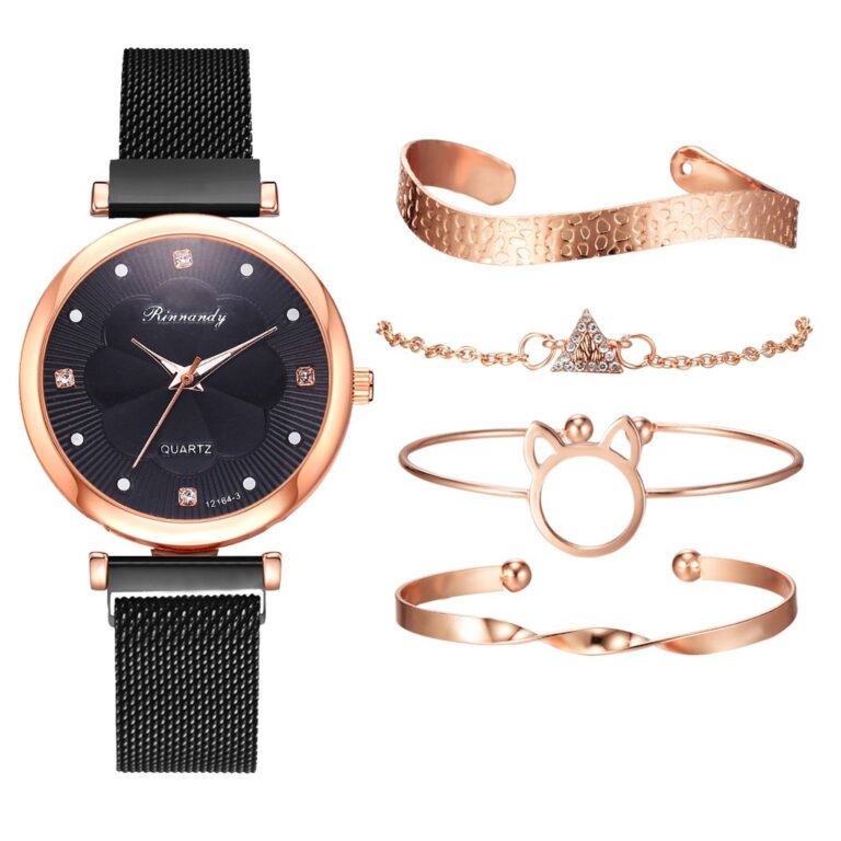 Conjunto De Pulseiras E Relógios De Quartzo Com Fivela Magnética De Flor De Luxo De Stras