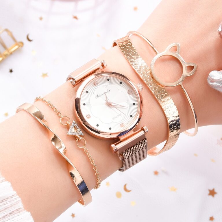 Relógio Feminino 5 Peças Conjunto De Pulseiras E Relógios De Quartzo